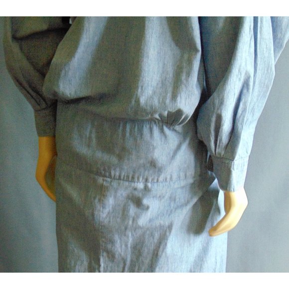 Norma Kamali 80s Vintage Blue Chambray Dress M - Picture 7 of 8